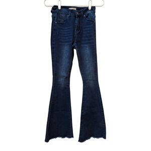 Bamboo Women's‎ Dark Wash Flare Jeans Size 0 Distressed Frayed Hem